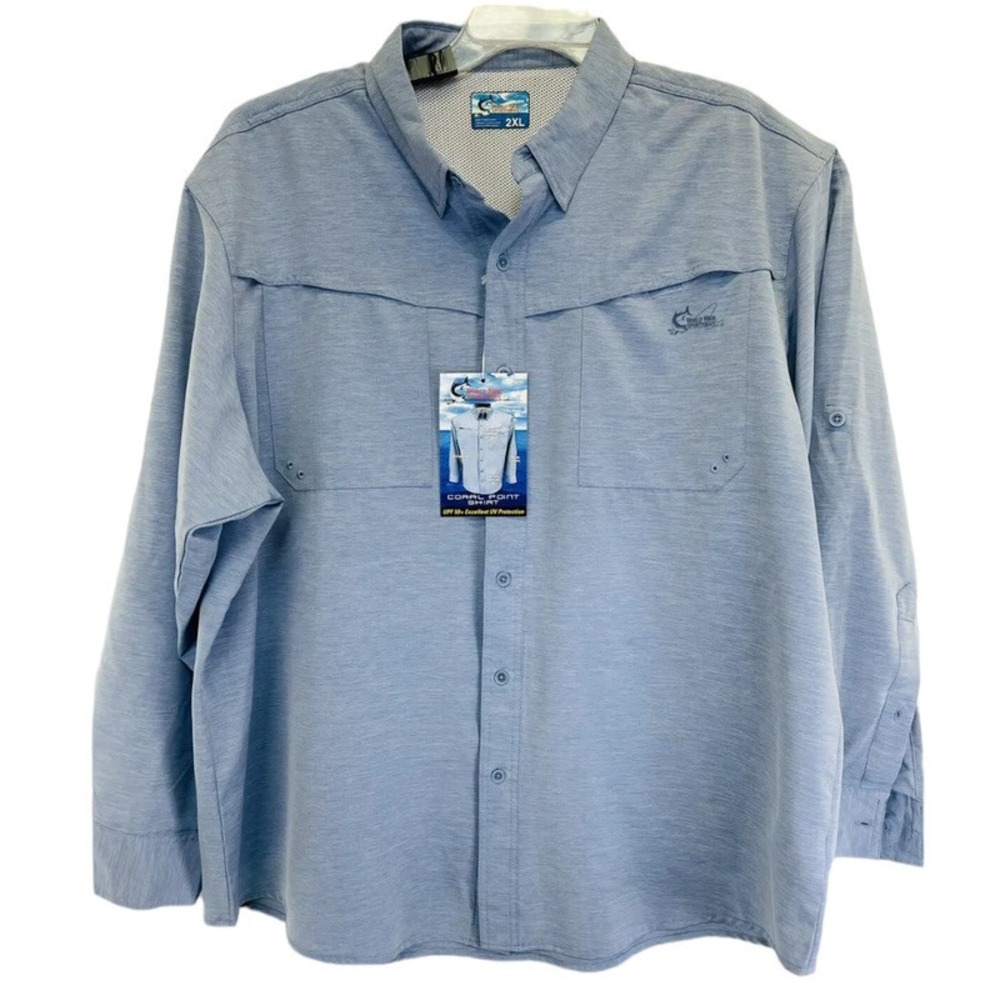 World Wide Sportsman Coral Point Mens Large Blue Vented Fishing Shirt (Z3) NWTs